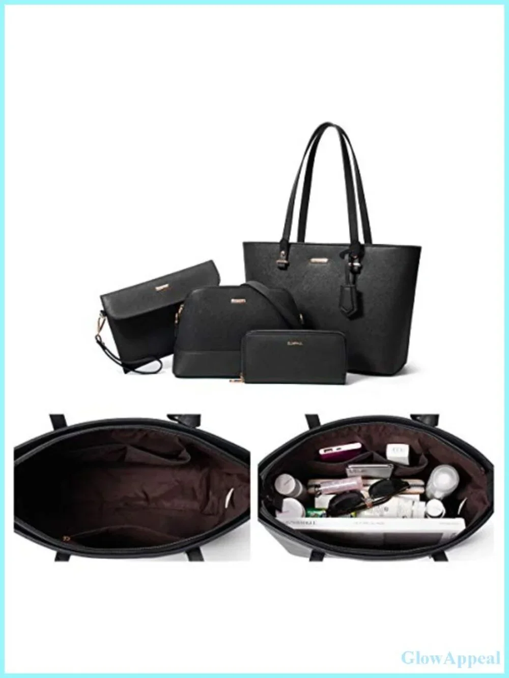 YTL Women Satchel Tote Bag Set - 4pcs Handbag Messenger Wallet Card Holder,
